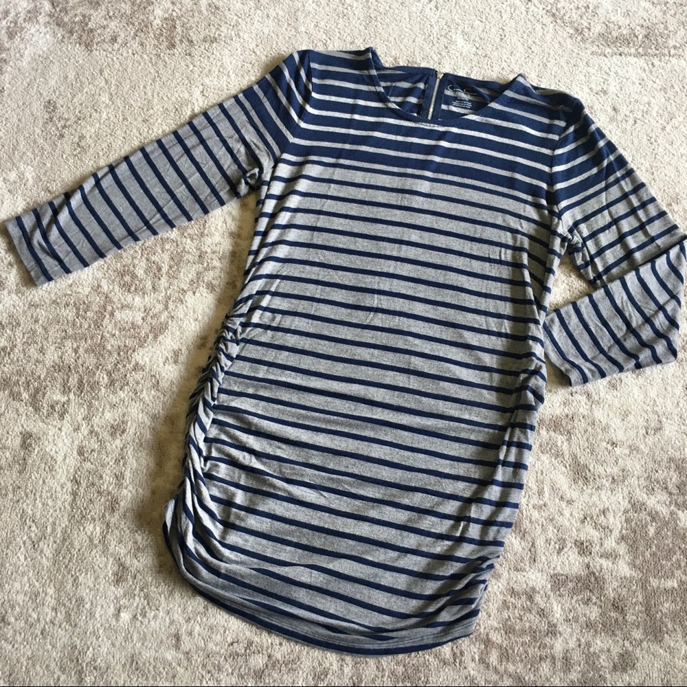 Jessica Simpson Maternity Top Shirt Size M Medium 3/4 sleeve Gray Navy Blue